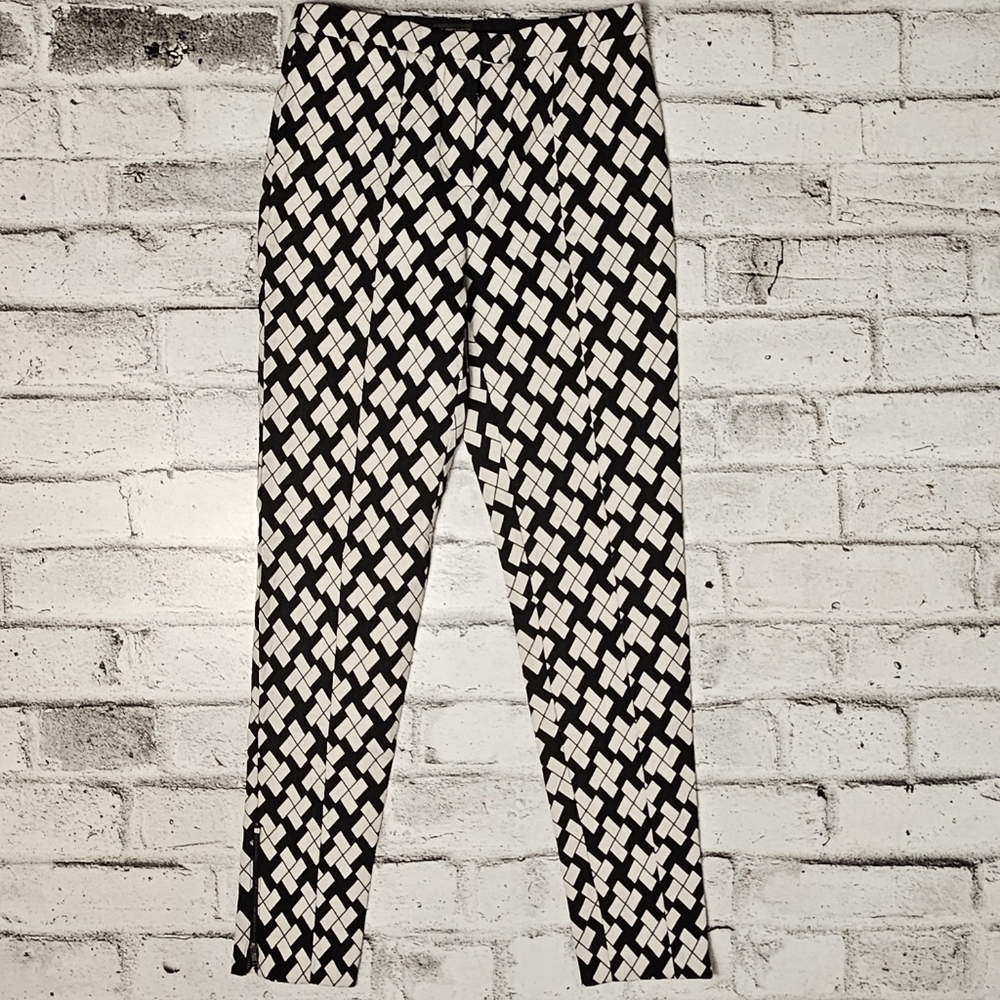 Topshop Black White Geometric Ankle Zip Skinny Pants Size 4